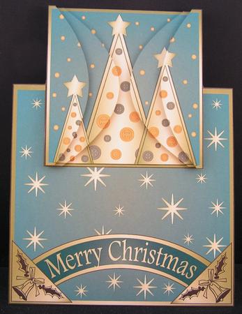 Buttons Christmas Trees Vertical Fold Back Light Blue by Melanie Brewin