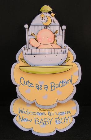 Cute as a Button! - New Baby Boy Flower Easel Card by Melanie Brewin