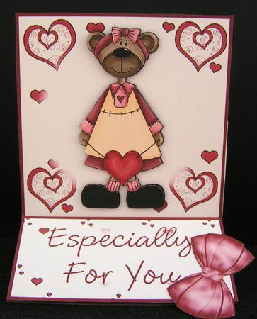 Cute Girl Teddy Holding a Heart 5 Minute Easel Card by Melanie Brewin