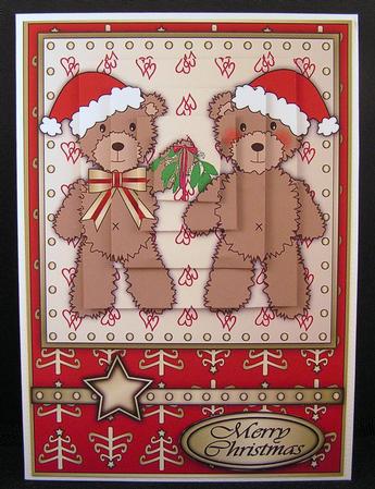 Christmas Teddies with Mistletoe Pyramid by Melanie Brewin