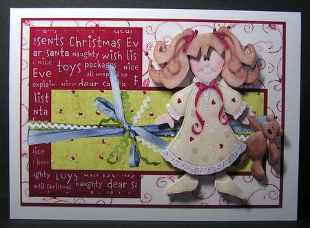 Little Girl at Christmas Decoupage Card Front by Melanie Brewin