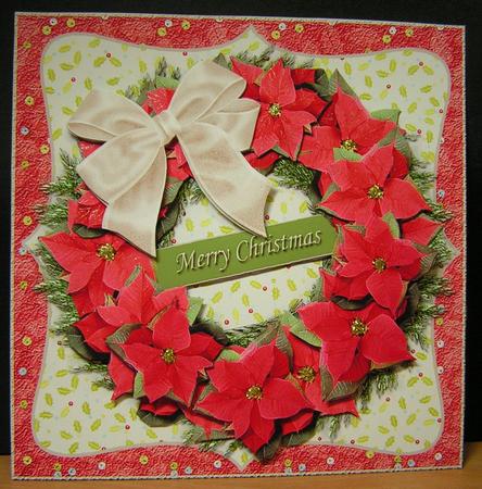 Pointsettia Wreath 8x8 Decoupaged Card Front by Melanie Brewin