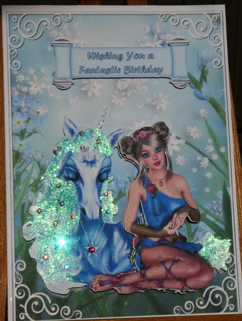 Fairies and Unicorns 1 - 7x5 inch card front with decoupage by MELLONIE-DAWN ADAMS