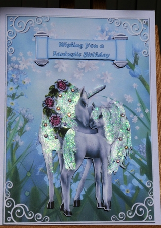 Fairies and Unicorns 2 - 7x5 inch card front with decoupage by MELLONIE-DAWN ADAMS