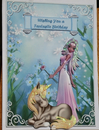 Fairies and Unicorns 4 - 7x5 inch card front with decoupage by MELLONIE-DAWN ADAMS