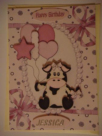 Cute Pink Birthday Cow with Balloons by stacey morris