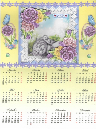 Sleeping Kitten & Roses Quick Card by Micheline Saillant