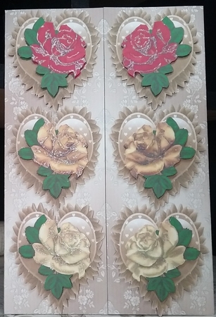 Gold Frilly Hearts With, Red, Gold and Cream Roses Tall Dl by Misha Saillant