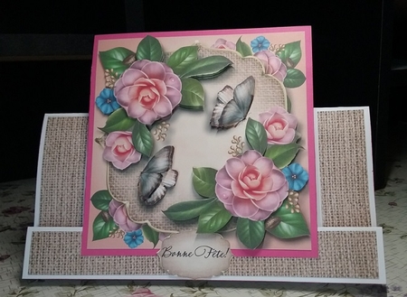 Camelias, Burlap & Butterflies 8x8 by Misha Saillant