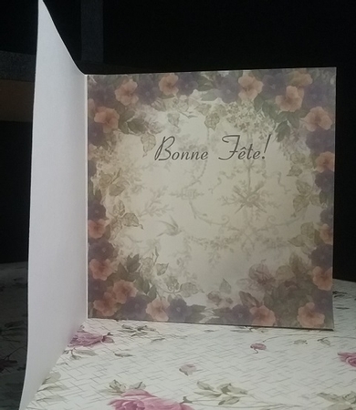 Pretty vintage topper in glitter with pansies on script pyramids by Misha Saillant