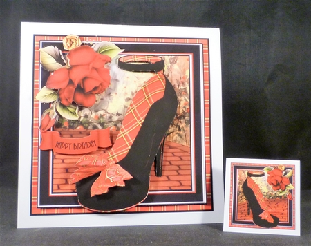 The Red Tartan Shoe Card Front Kit by Michelle Chivers