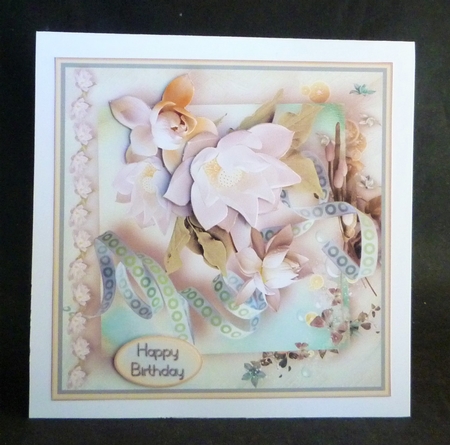 White Flowers Decoupage Card Front by Michelle Chivers