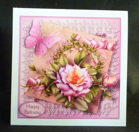 Pink Roses Decoupage Card Front by Michelle Chivers