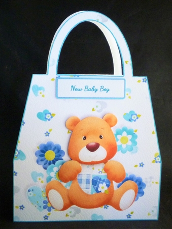 Bear New Baby Boy Handbag Shaped Card by Michelle Chivers