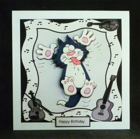 Cat Dancer 7x7 card with large decoupage by Michelle Chivers