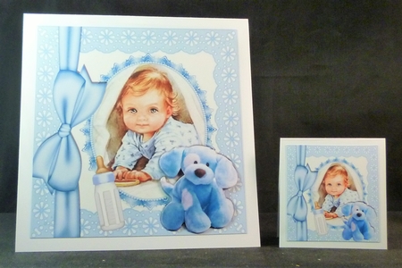Gorgeous Baby Boy with cuddly puppy & big bow 8x8 by Michelle Chivers