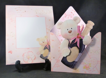 Pink Champagne Bear Envelope Card by Michelle Chivers