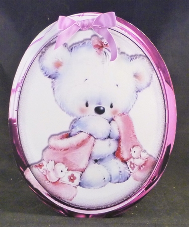 cute cuddly bears in pink and blue toppers with glass and bows by Michelle Chivers