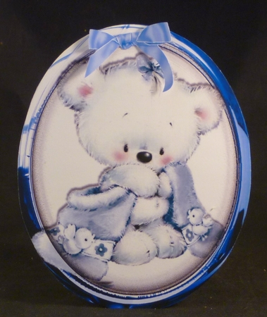 cute cuddly bears in pink and blue toppers with glass and bows by Michelle Chivers
