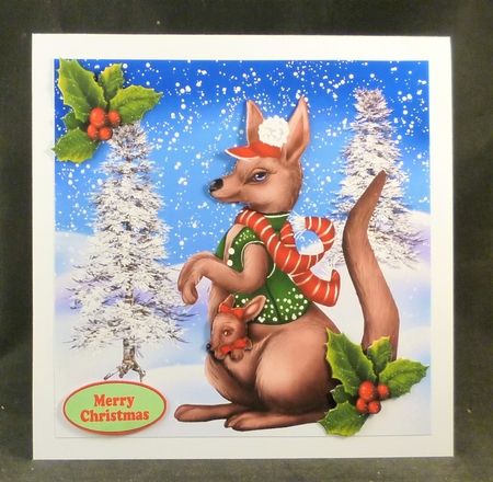 kangaroo with little joey in her pouch in the snow 8x8 by Michelle Chivers
