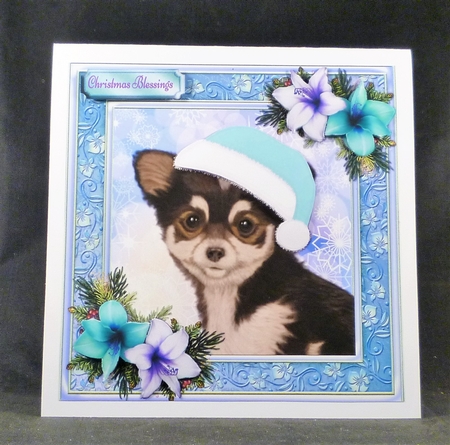 Adorable TeaCup Puppy in Blue Santa Hat 8x8 by Michelle Chivers