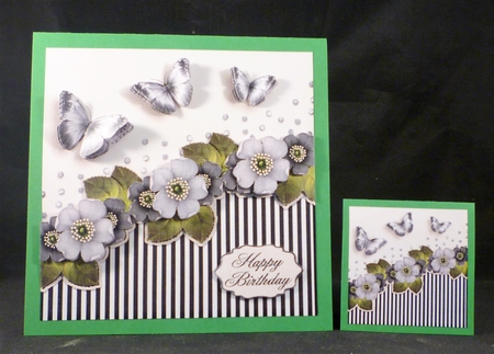 Vintage stripes flowers and butterflies grey 1078 by Michelle Chivers