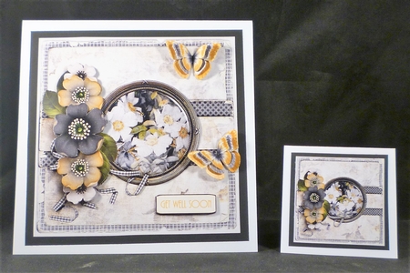 Vintage dots flowers and butterflies grey 1079 by Michelle Chivers