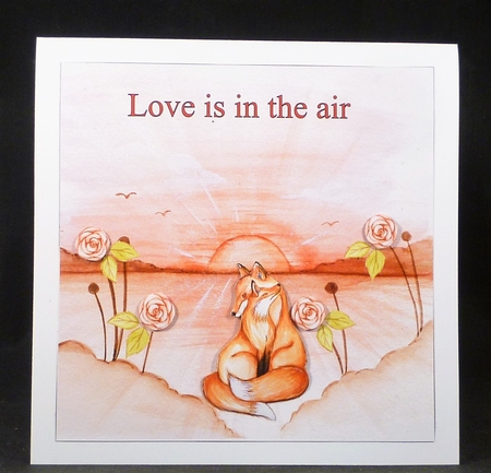 Love is in the air sweet fox 8x8 Quick card front by Michelle Chivers