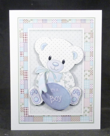 Patchwork Teddy Baby Boy Card Topper -Turquoise by Michelle Chivers