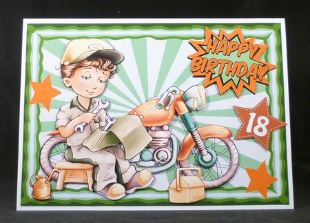Learning a trade! motorbike mechanic in green A5 by Michelle Chivers