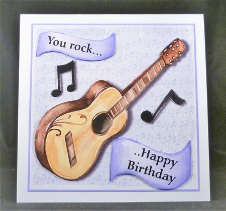 You Rock Guitar birthday card 6 x 6 topper by Michelle Chivers