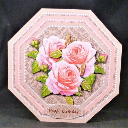 Octagon Card Pink Vintage Roses by Michelle Chivers