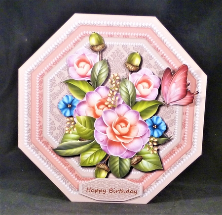 Octagon Card Pink Camelias by Michelle Chivers