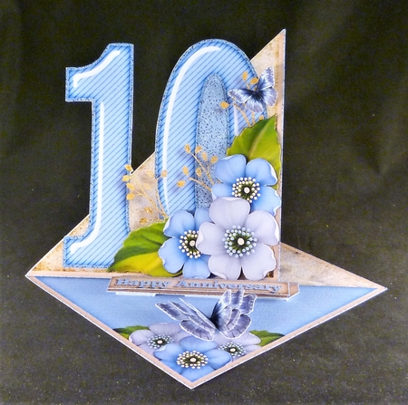 Vintage Easel 10th Anniversary Feliz Aniversario Card Kit 1178 lightblue by Michelle Chivers