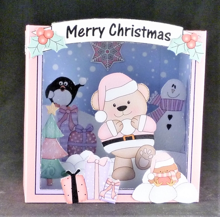 3D Christmas Diorama Shadow Box Card Mini Kit  - Livvy Bear is having a Snowball Fight by Michelle Chivers