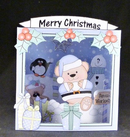 3D Christmas Diorama Shadow Box Card Mini Kit  - Livvy Bear is having a Snowball Fight by Michelle Chivers