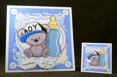 Baby Boy Bear With Bottle 8x8 by Michelle Chivers