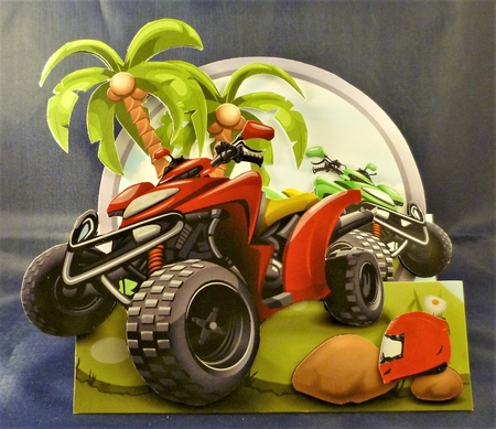 Biking on the Quad 3D Mountain Card by Michelle Chivers