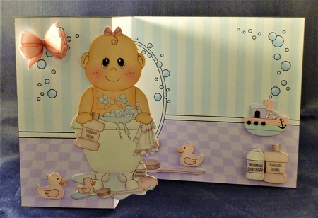 3D Shaped No-Hole Fold Back Card Kit - Bathtub Buddies - Cute Little Baby Girl Tamee by Michelle Chivers