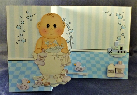 3D Shaped No-Hole Fold Back Card Kit - Bathtub Buddies - Cute Little Baby Boy Issac by Michelle Chivers