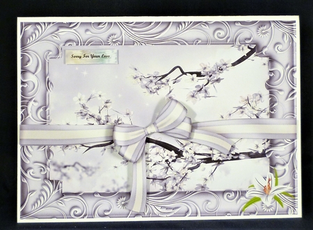 White blossom framed topper with bow - Sympathy by Michelle Chivers