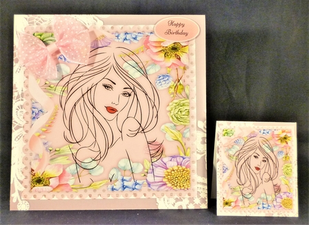 Beautiful Lady With Pink Flowers 8x8 by Michelle Chivers