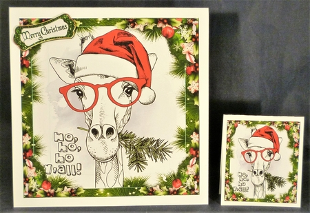 Sketch of a Giraffe in santa hat in festive frame 8x8 by Michelle Chivers