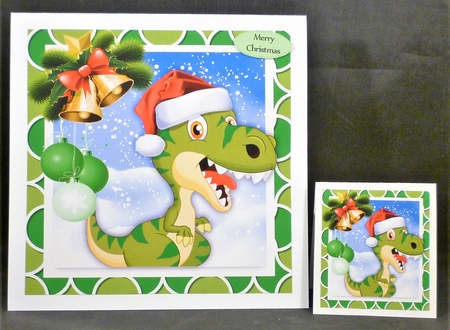 Christmas Dinosaur With Baubles 8x8  by Michelle Chivers