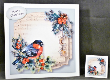 Sheet Music Watercolour Christmas - Bullfinch 8x8 by Michelle Chivers