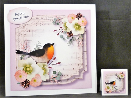 Sheet Music Watercolour Christmas - Vintage Robin 8x8 by Michelle Chivers