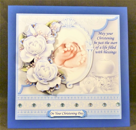 CHRISTENING BOY TOES & ROSES Blue 7.5 Decoupage & Insert Kit by Michelle Chivers