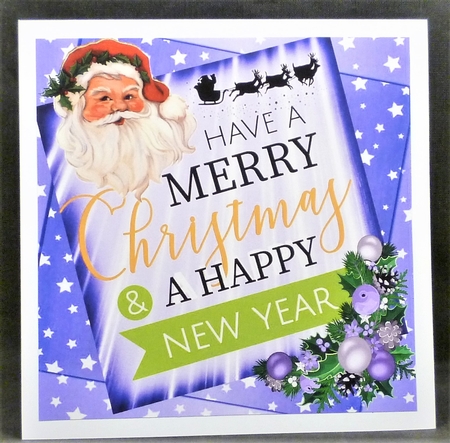 A lovely festive card front  with santa and purple stars and verse 8x8 by Michelle Chivers