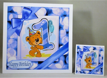 Cute teddy (1ST BIRTHDAY) in blue bubble frame 8x8 by Michelle Chivers