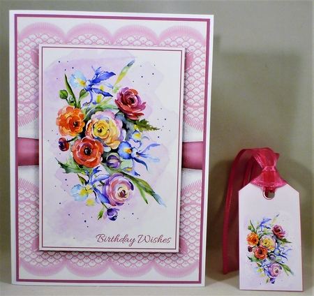 Floral Bouquet on Lace Card Topper - Design 1 by Michelle Chivers